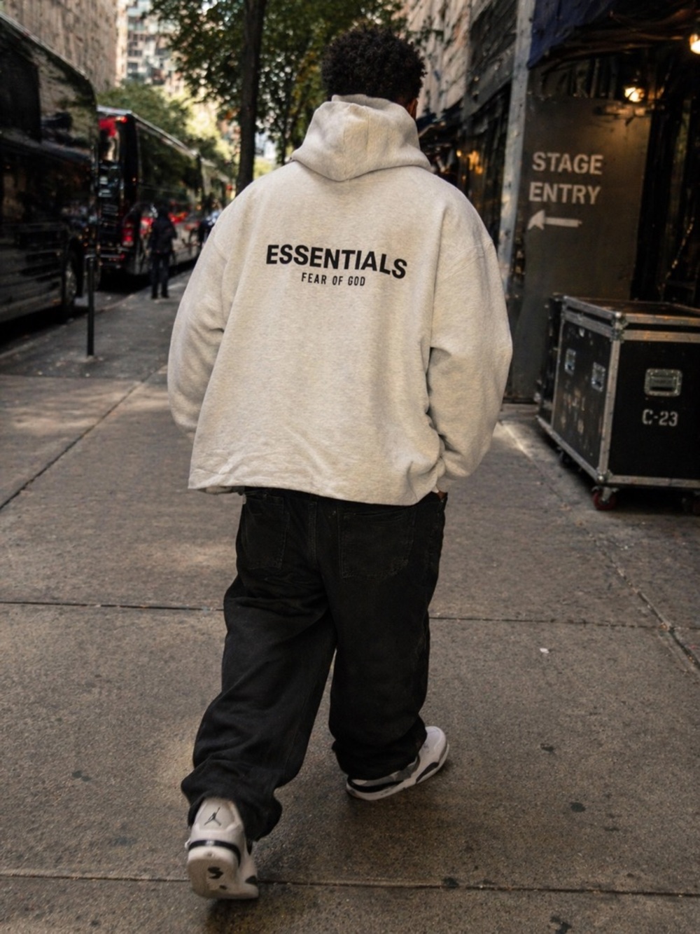 Fear of God Essentials Hoodie XL Oatmeal Grey Pullover Fleece Logo Oversized